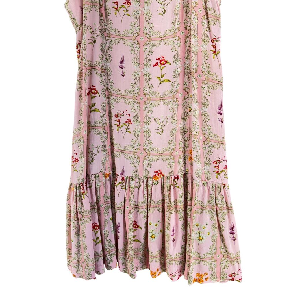 Aguabendita pink floral sundress ruffle strap boho soft summer cottagecore M - Picture 4 of 6